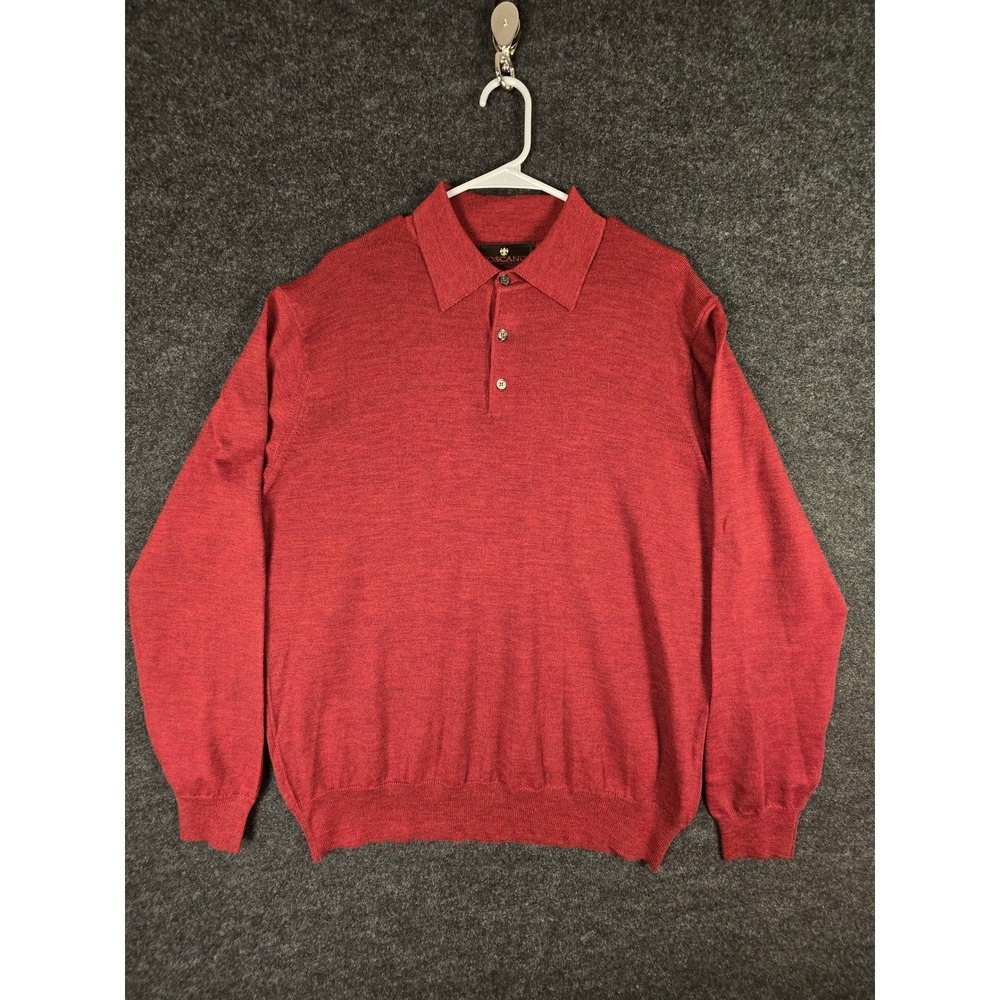 Toscano Men's Red Wool Polo Sweater Long Sleeve Made in Italy Preppy Size XL